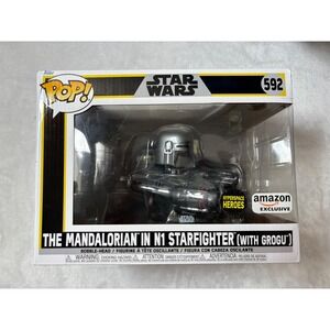Funko Pop Star Wars The Mandalorian in N1 Starfighter with Grogu 592 Amazon Exc